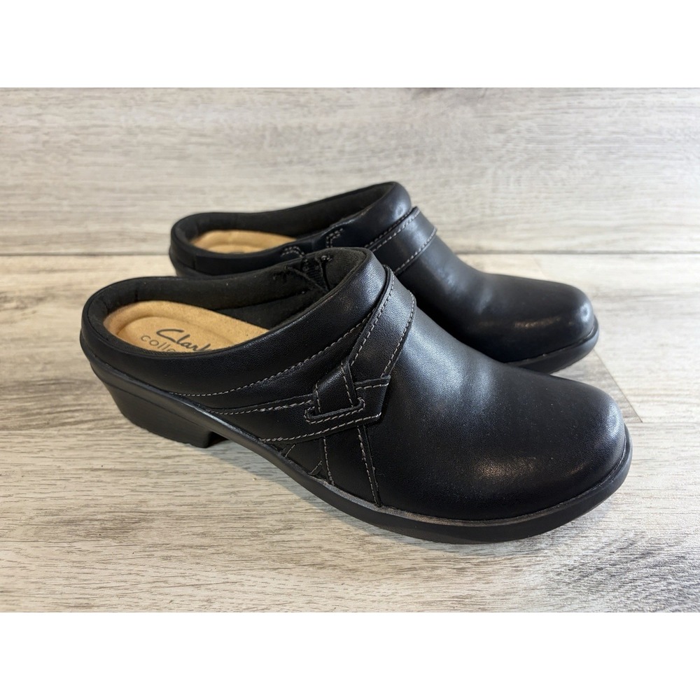 Clarks Black Leather Mule Clogs